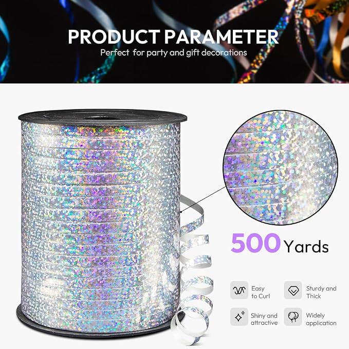 500 Yards Shiny Metallic Silver Curling Ribbon - Image 2