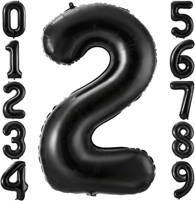 Black 2 Balloon Number, 40 Inch Number 2 Balloon Large Black 2 Foil Mylar by BBPOOL