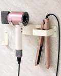 Hair Dryer and Straightener Holder, Stainless Steel Hair Dryer Stand for Bathroom, Hair Dryer Holder Wall Mounted Adhesive or Drilling, Hair Tool Organizer for Salon Barber Shops White BANJEKT