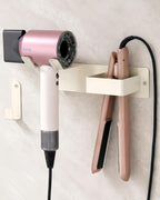 Hair Dryer and Straightener Holder, Stainless Steel Hair Dryer Stand for Bathroom, Hair Dryer Holder Wall Mounted Adhesive or Drilling, Hair Tool Organizer for Salon Barber Shops White BANJEKT
