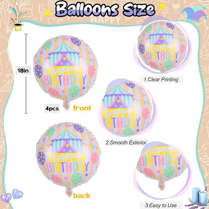 18 Inch Circus Happy Birthday Foil Balloons, Pastel Rainbow Balloon - Image 2