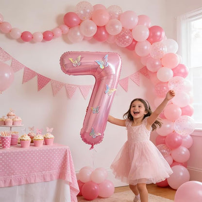 40 Inch Number Balloon Pink Large Mylar Foil Pink Number Balloons and Butterfly - Image 4