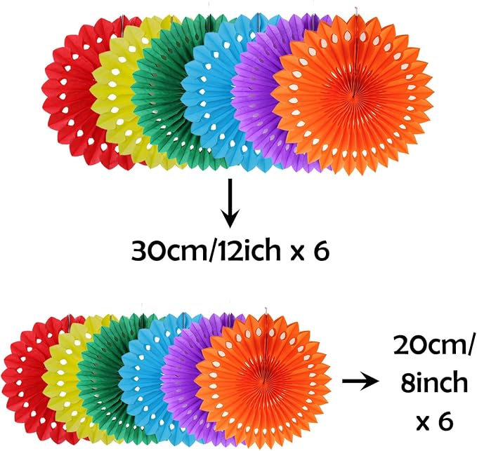 ZOOYOO Hanging Paper Fans Party Decorations, Colourful Ceiling Decor - Image 2