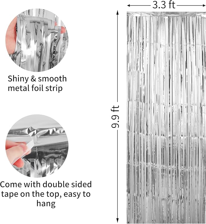 Crosize 8 Pack Sliver Party Streamers Backdrop, 3.3 x 9.9 ft | Tinsel Foil - Image 3