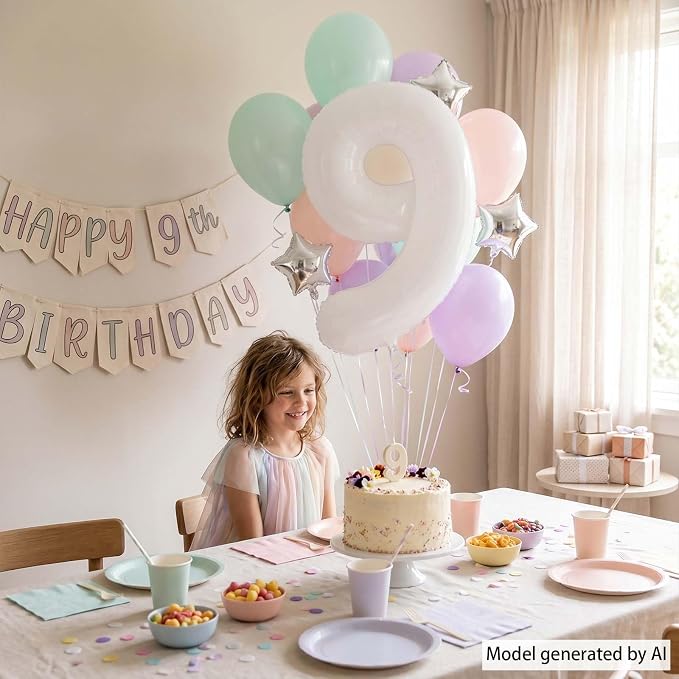 White Number 9 Balloon 40 Inch, Large Matte White Mylar Foil Number 9 Balloon - Image 2