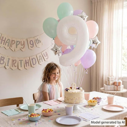 White Number 9 Balloon 40 Inch, Large Matte White Mylar Foil Number 9 Balloon - Image 2