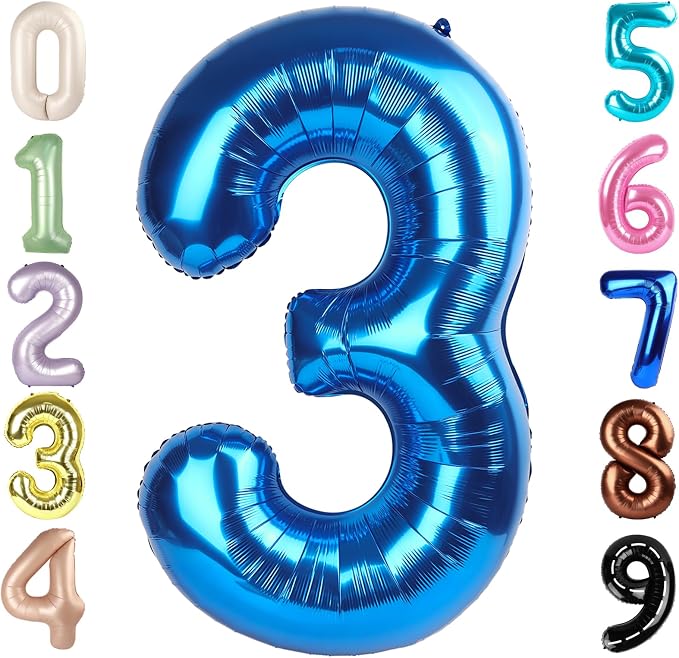 3 Balloon Numbers Birthday Decorations, 40In Dark Blue Balloons by Mluchee