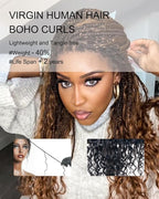 Human Hair Boho Curls Hand-Tied HD Full Lace Wig - 24" Salon-Level Small Box Synthetic Braids (80 Braids, Medium Density) Pre-Cut Swiss HD Lace, Pre-Plucked, Knotless, Tangle-Free - Black 1B