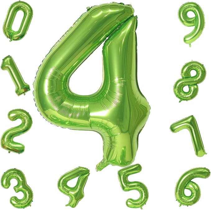 Green 4 Balloons, 40 Inch Large Foil Number Balloons Set 0-9, Self Inflate - Image 9