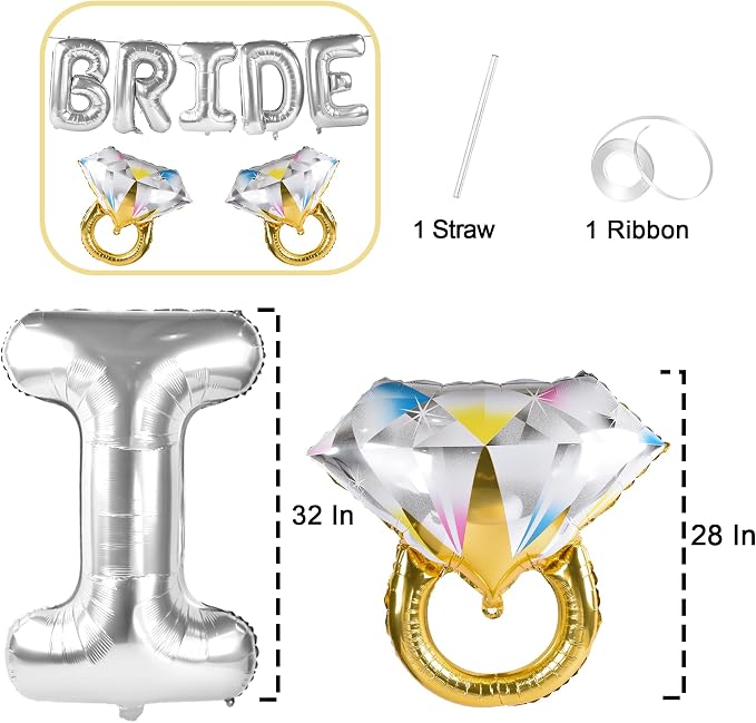 Bride Balloons with 2 Ring Foil Balloons, bachelorette parties and engagements - Image 3