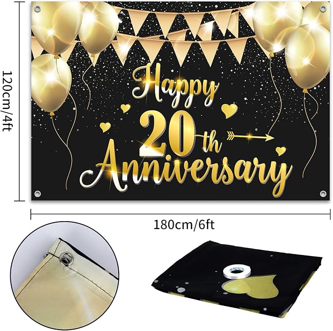 HAMIGAR 6x4ft Happy 20th Anniversary Banner Backdrop - Image 2