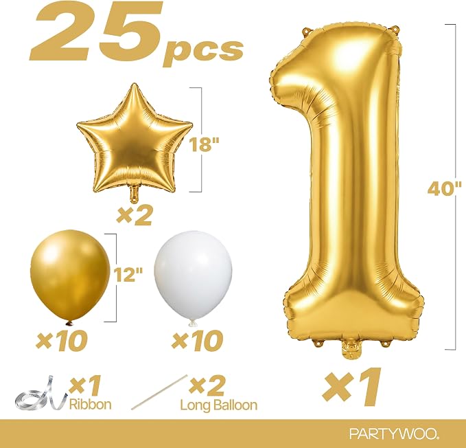 PartyWoo Number Balloons 40 Inch Gold Number 1 Kit 25pcs - Image 2