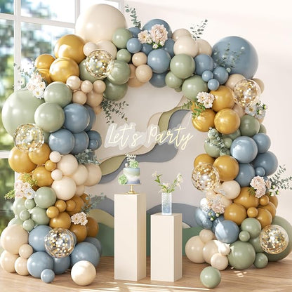 Mustard Yellow Dusty Blue Green Balloons Arch Kit by NUTTYBASH