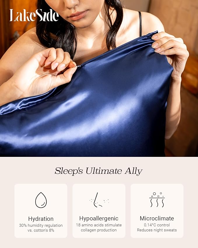 Oriental Lakeside® 100% Pure 22 Momme Mulberry Silk Pillowcase with Hidden Zipper - Nighttime Skincare & Hair Care Hydrating Pillow Cover