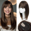 YAMI Hair Toppers for Women Real Human Hair Topper with Bangs Skin Scalp Hairpieces for Women with Thinning Hair Cover Hairloss (Medium Brown,15inch)