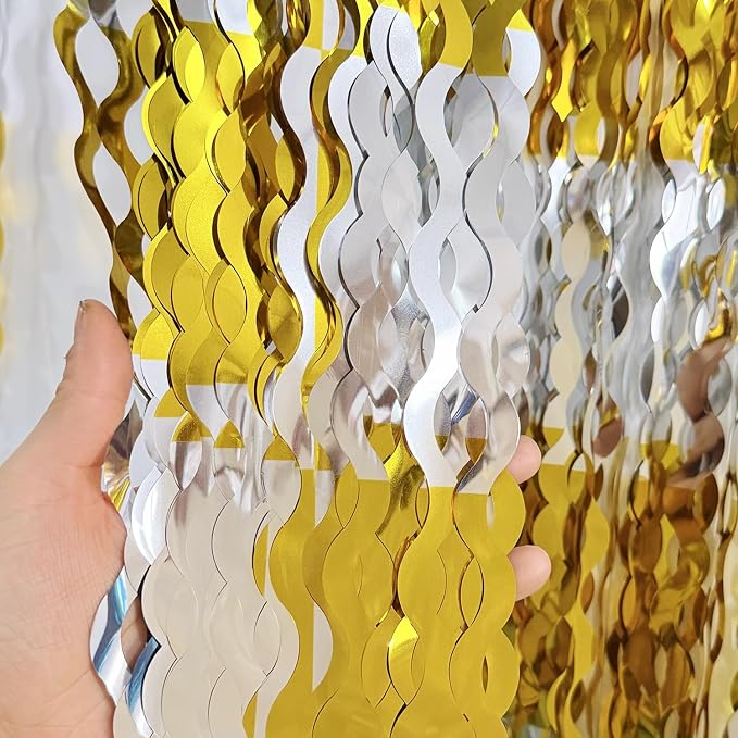 GOER Metallic Tinsel Foil Fringe Curtains Party Photo Backdrop Party Streamers by GOER