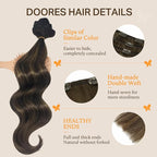DOORES Hair Extensions Clip in Human Hair, Balayage Dark Brown to Chestnut Brown 16 Inch 7pcs 135g, Natural Remy Clip in Extensions Human Hair Straight