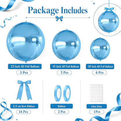 Blue Round Foil Balloons with Satin Bows Ribbon - Image 2