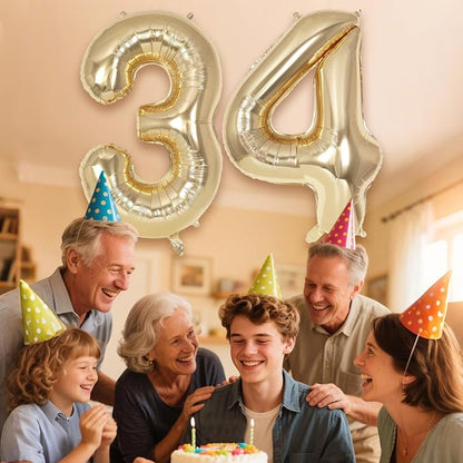 Champagne Large Number 34 Balloon, 40 Inch Light Gold Foil Helium Number - Image 6