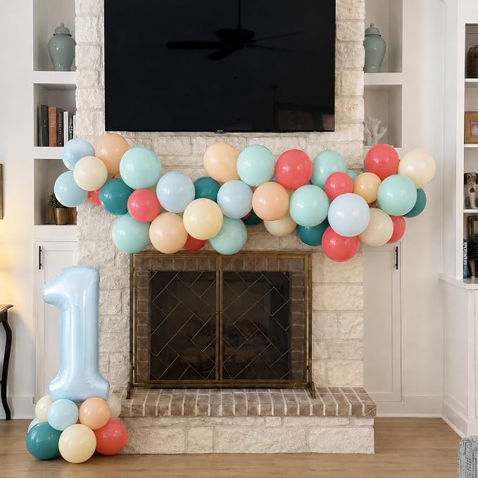 Boho Rainbow Balloons, 12 Inch Retro Colorful Balloons Dusty Blue Sage Green - Image 7