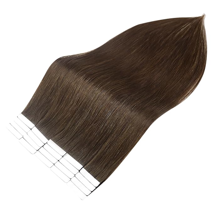 Full Shine Brown Tape In Hair Extensions Human Hair 20 Inch Seamless Skin Weft Hair Color 4 Medium Brown Straight Silky Hair Extensions Tape Ins 40 Pcs Invisible Tape In Extensions 100 Gram Add Volume