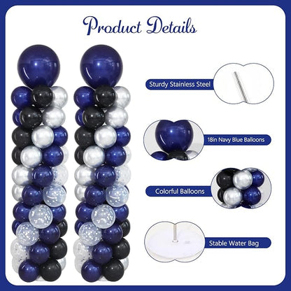 Navy Blue Black and Silver Balloon Column Stand Kit Set of 2 - Image 4