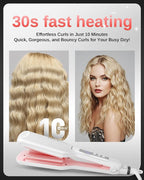 NOVUS Hair Crimper Waves and 4-Barrel Wave Curling Iron, Shallow Wave Hair Curlers Hot Tool with Ceramic, 0.6 Inch Beach Waves Curling Wand, Hair-Type Adjustable Heat