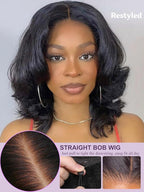 YIROO Bye Bye Knots 7x5 Lace Straight Bob Wig Glueless Human Hair Wig with Elastic Drawstring,Pre Plucked Pre Cut Short Bob Lace Closure Wig Wear and Go Natural Color 150% Density 14Inch