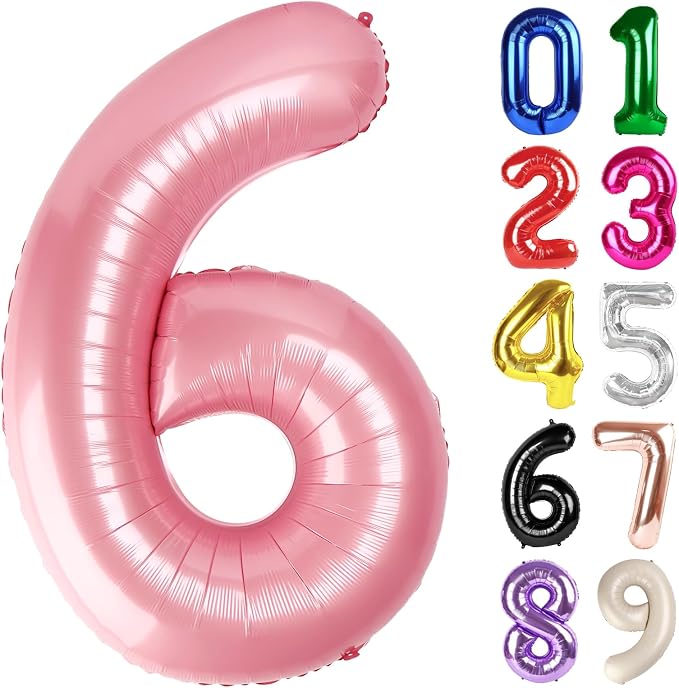 6 Balloon - Pastel Pink Birthday Number Balloons, 40 Inch Decorations | Pastel by ALPHADELTAPI