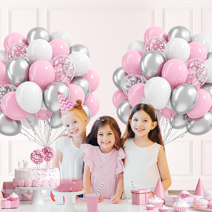 60pcs Pink and Silver Balloons 12inch - Image 5