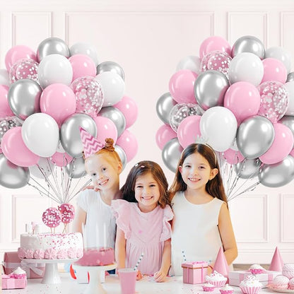 60pcs Pink and Silver Balloons 12inch - Image 5