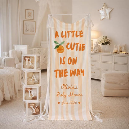 Personalized A Little Cutie Baby Shower Fabric Sign Hello Baby Backdrop | - Image 3