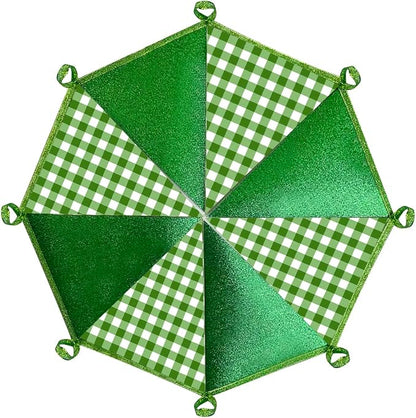 Glitter Green Party Pennant Banner Flag Green Buffalo Plaid Hanging Paper - Image 4