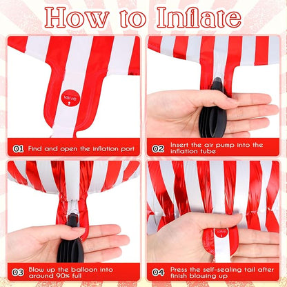 12 Pcs Red and White Striped Balloons, 18 Inch Carnival Balloons Halloween Foil - Image 6