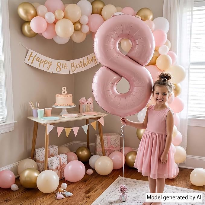 Baby Pink Number 8 Balloon 40 Inch, Blush Foil Event Theme Party Supplies | - Image 6