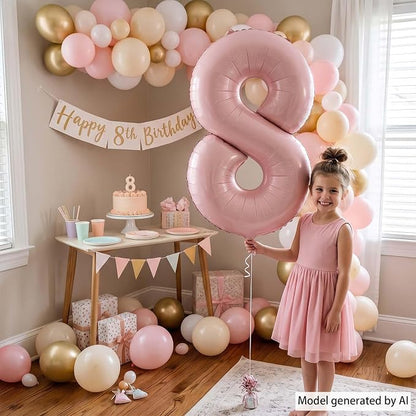 Baby Pink Number 8 Balloon 40 Inch, Blush Foil Event Theme Party Supplies | - Image 6