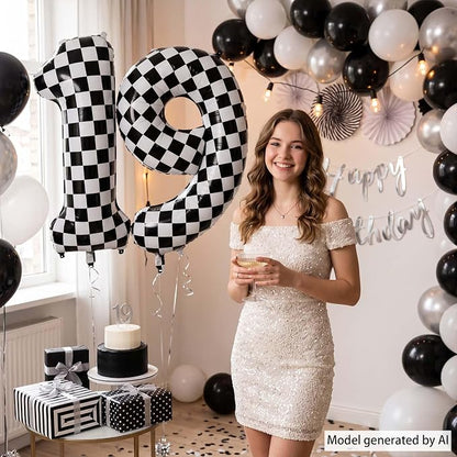 40 Inch Checkered Number 19 Balloon, Giant Foil Helium Party Decor | 40" mylar - Image 2