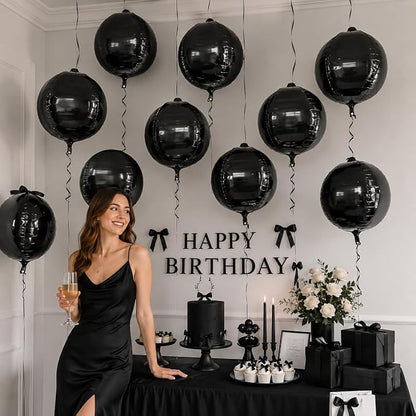 Black Round Foil Balloons 9 pcs - Image 4