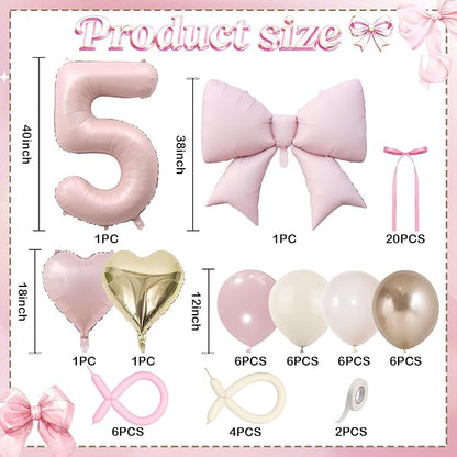 Light Pink 5 Balloon Number, Retro Blush Pink Gold Beige Nude Latex Balloons 5 - Image 3