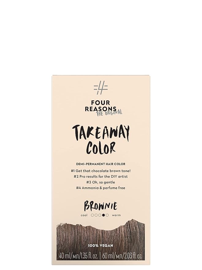 Four Reasons Original Takeaway Color - Brownie – 5.35 Deep Warm Brown - Demi-Permanent Hair Color - Ammonia-Free and Fragrance-Free Hair Dye - 100% Vegan & Cruelty Free