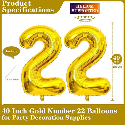 Gold 22 Number Balloons, 40 Inch Giant Number 22 Balloons Foil Mylar Helium - Image 2