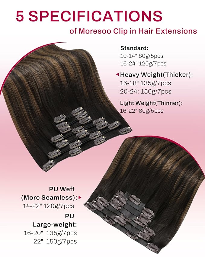 Moresoo Clip in Hair Extensions Balayage Real Hair Extensions Clip in Human Hair Dark Brown Mixed with Chestnut Brown Ombre Clip on Hair Extensions Human Hair 7pcs 150g 22 Inch