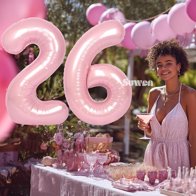 SUWEN 40 Inch Pink Large 26 Balloon Numbers Big Foil Helium 0-9 | Jumbo Happy - Image 4
