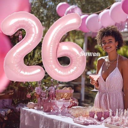 SUWEN 40 Inch Pink Large 26 Balloon Numbers Big Foil Helium 0-9 | Jumbo Happy - Image 4
