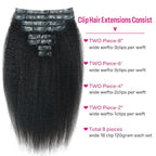Seamless Kinky Straight Clip in Hair Extensions for Black Women Brazilian Virgin Human Hair Extensions 8Pcs Seamless Clip ins Human Hair with 18Clips Invisible PU Skin Weft 120g 16inch Natural Black