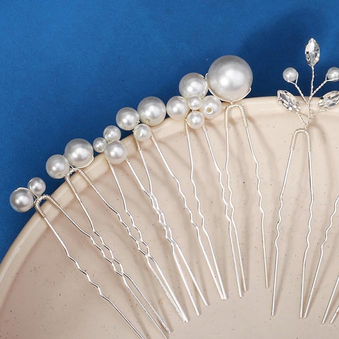 12 Pieces Bride Hair Pins Rhinestones Hair Accessories for Women Crystal Wedding Hairpiece for Bridesmaids