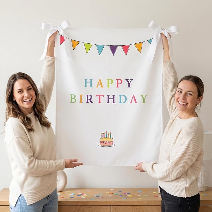 Oudain 29x39 Inch Happy Birthday Burlap Banner, Fabric Party Decorations - Image 6