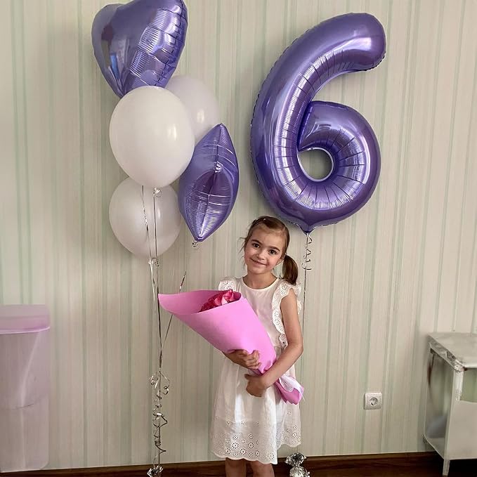 Purple Number 6 Balloon for Girls 6th Birthday, 40 Inch Number Foil Balloon 6 - Image 3