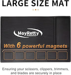 MoyRetty Magnetic Barber Mat for Clippers, (18.9" x 12.6") 6 Strong Magnetic Organizer Stations for Heavy Clippers and Trimmers, Professional Barbers Anti-Skid Rubber Mat(Black)