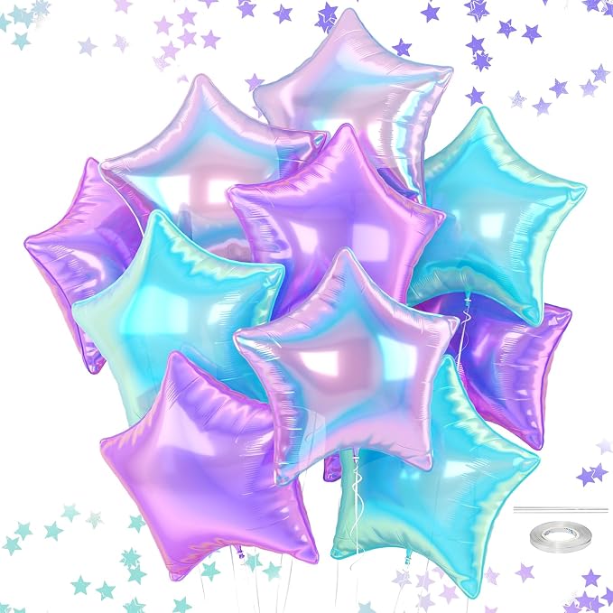 Iridescent Star Balloons, 18 Inches Transparent Crystal Star Balloon by FEYG